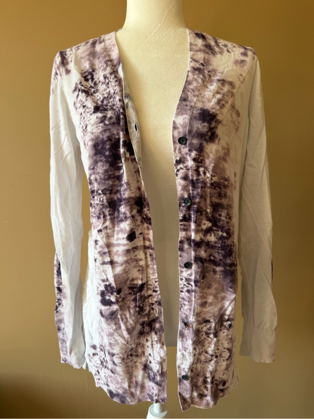 Simply Vera Vera Wang Purple White Tie Dye 100% Cotton V-Neck Cardigan Top